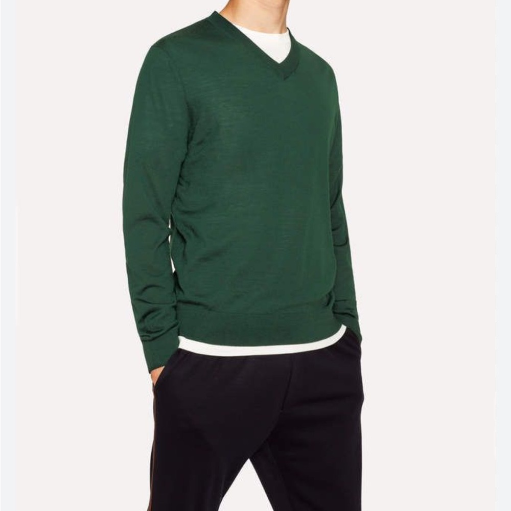 Gap Green Pullover Tennis Sweater Size Men XL V Neck Merino Wool Preppy Academia